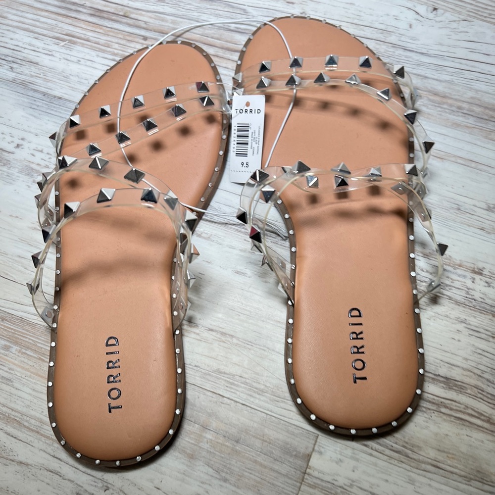 Torrid - Flat Silver Studded Sandals with Clear Straps